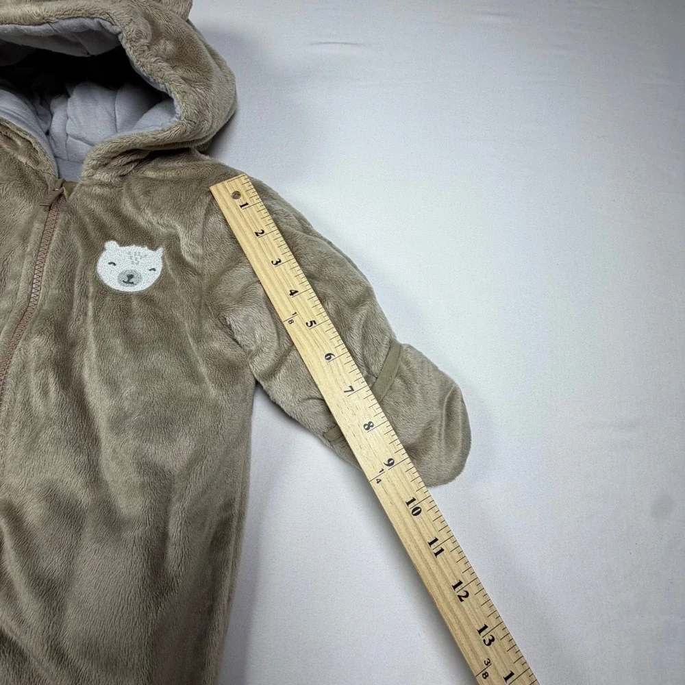 Carter's Pram Suit Bear Ear Hooded Fleece Snowsuit Sherpa Cozy Bunting Baby 3/6M
